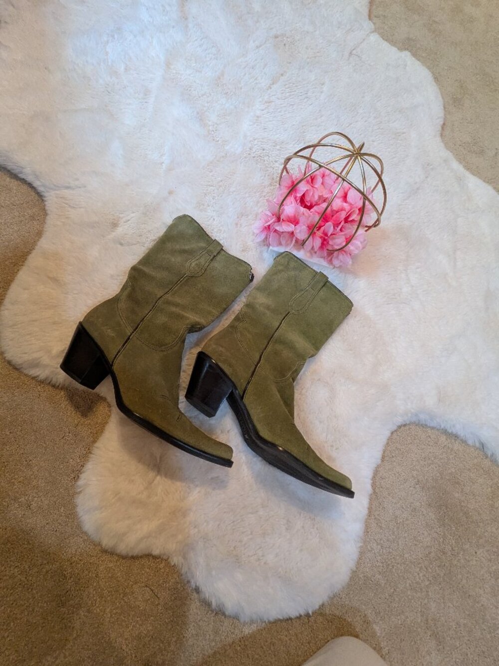Franco Sarto Olive Green Cowgirl Boots, size 8.5